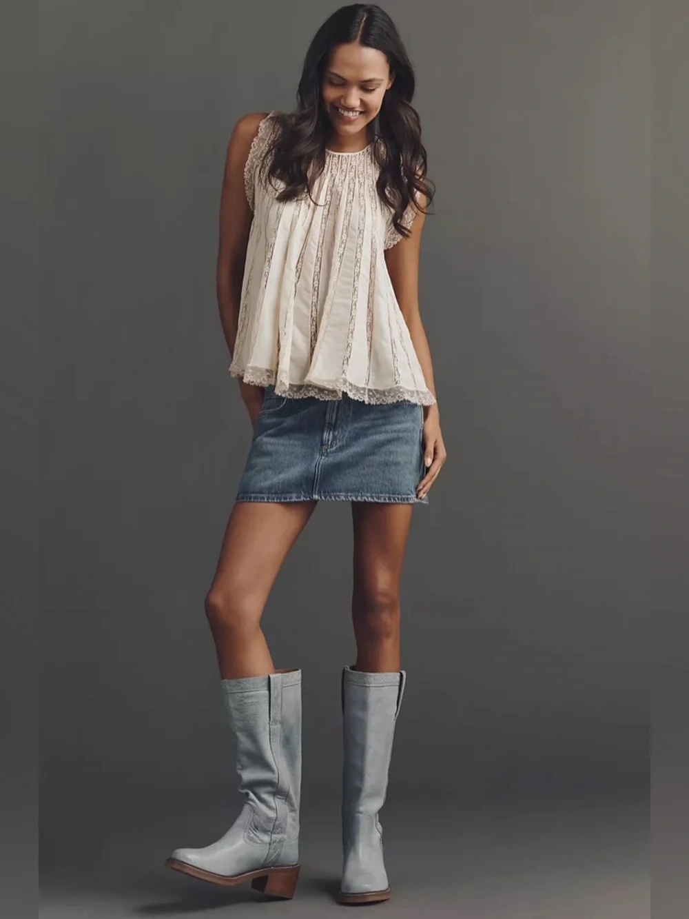 New Frye Kate Pull On Boots Sky Blue - Picture 3 of 7